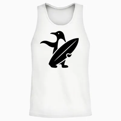Penguin Surfer Silhouette Surfing Minimalist Unisex Tank Top - White