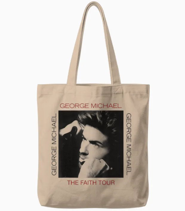 Portrait of George Michael Faith Tour, Graphic Tote Bags in Natural