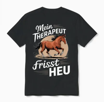 Pferdeliebhaber Pferd Damen Reiten Mein Therapeut Frisst Heu Unisex T-Shirt - Black