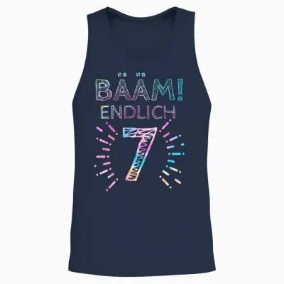 T-Shirt with German Text "kinder Bääm! Endlich 7 Jahre 7th Birthday Seven Seventh Girl" T-Shirt, Black Unisex Tank Top - Navy