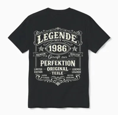 40th Birthday Man Woman 40 Years Decoration 1986 Gift Funny Unisex T-Shirt - Black