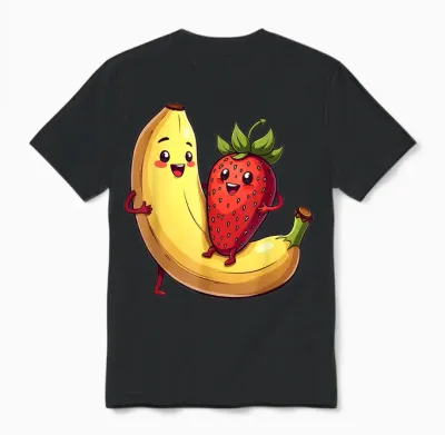 Erdbeere Banane Outfit Früchte Obst Kawaii Frucht Comic Unisex T-Shirt - Black