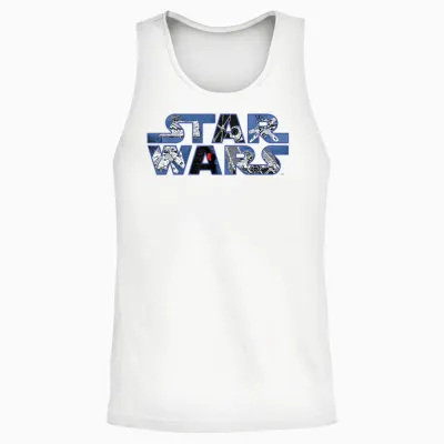 Star Wars Logo Millennium Falcon and Death Star Unisex Tank Top - White