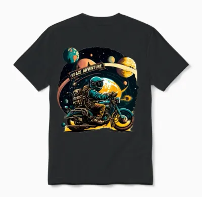 Funny Astronaut on Motorcycle Unisex T-Shirt - Black
