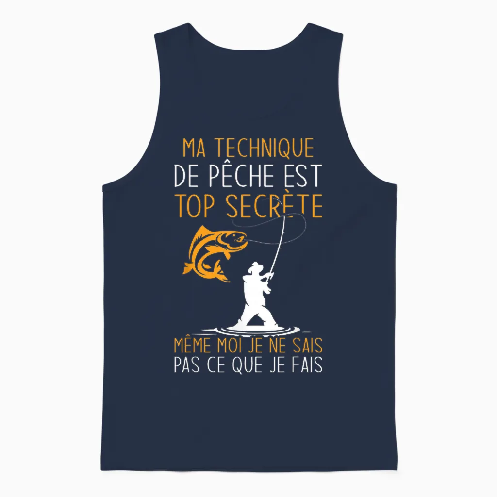Funny Fisherman Fishing Technique Is Top Secret T-Shirt, Black, S Unisex Tank Top in Navy