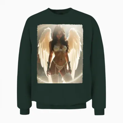 Sexy Brunette Angel Pinup Girl Long Sleeve Print Unisex Sweatshirt - Forest