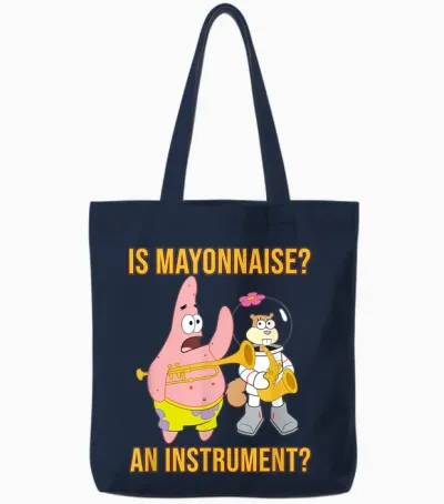 Mademark X Spongebob Squarepants - Patrick & Sandy - Is Mayonnaise an Instrument? Tote Bags - Navy