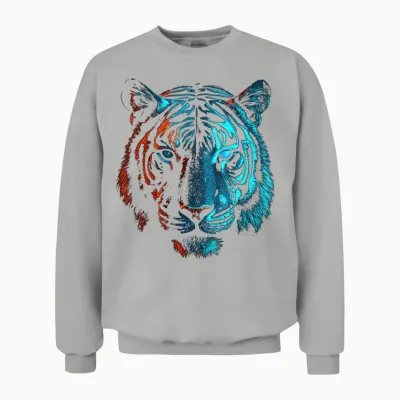 Tiger in Red and Blue - Animal Art Tiger T-Shirt, Black Unisex Sweatshirt - Ash