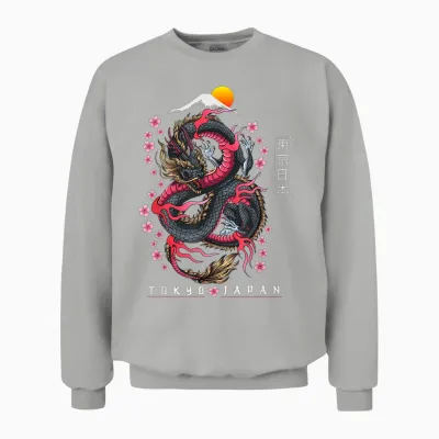 Japanese Aesthetic Dragon Tokyo Japan Manga Anime Asian 80’s Unisex Sweatshirt - Ash