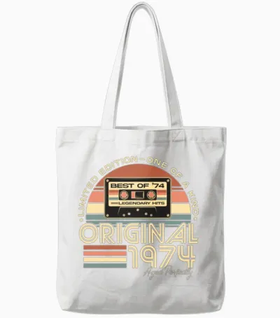 Vintage 1974 Retro 50th Birthday Present Tote Bags - White