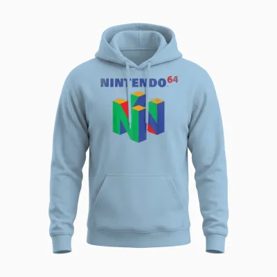 Nintendo 64 Classic Logo Retro Vintage Graphic Unisex Hoodie - Light Blue