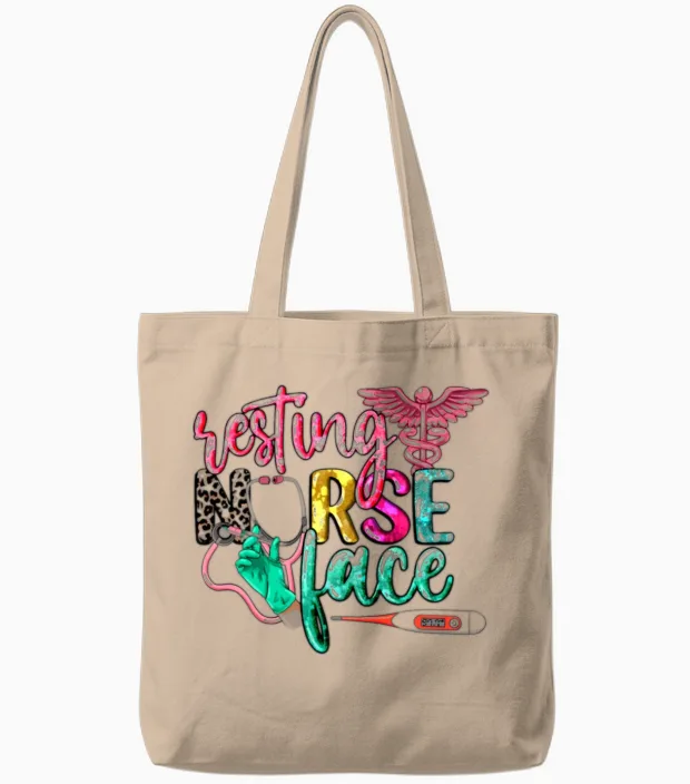 Resting Nurse Face Nurses Gift Tote Bags in Natural