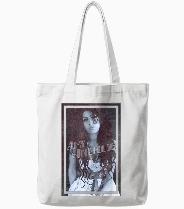 Amy Winehouse Frame Soul Music by Rock Off Tote Bags in White