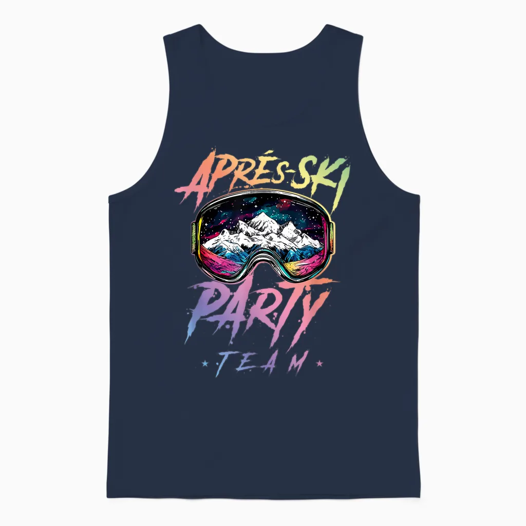 Apres Ski Party Team 2025 Colourful T-Shirt, Black Unisex Tank Top in Navy