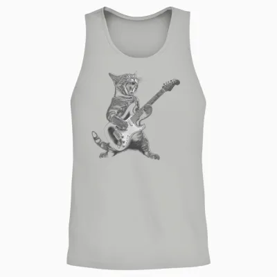 Funny Cat Playing Guitar Rock and Roll Gifts Men Women Kid Unisex Tank Top - Ash