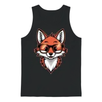 Cute Fox with Glasses Illustration for Animal Unisex Tank Top - Black – 1