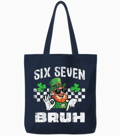 Six Seven Bruh St Patricks Day 6 7 Meme 67 Kids Youth Boys Tote Bags - Navy