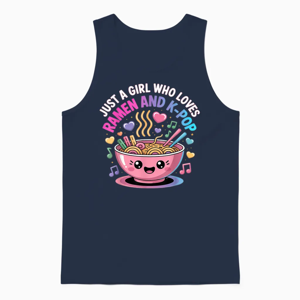 Just a Girl Who Loves Ramen and K-Pop Girl Kpop K Pop Unisex Tank Top in Navy