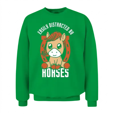Easily Distracted by Horses Rider Riding Horse Unisex Sweatshirt - Irish Green