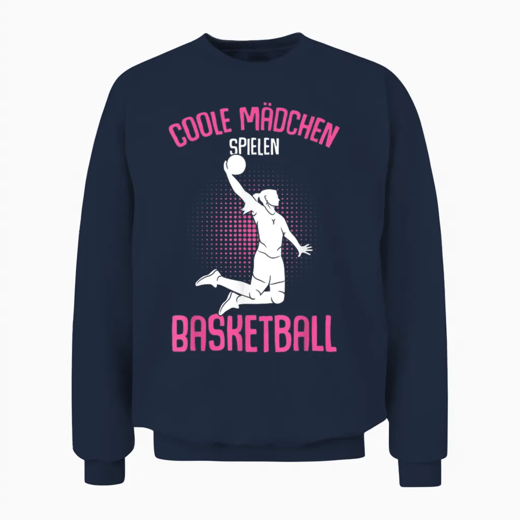 Cool Girls Playing Basketball Basketball Children's Unisex Sweatshirt in Navy