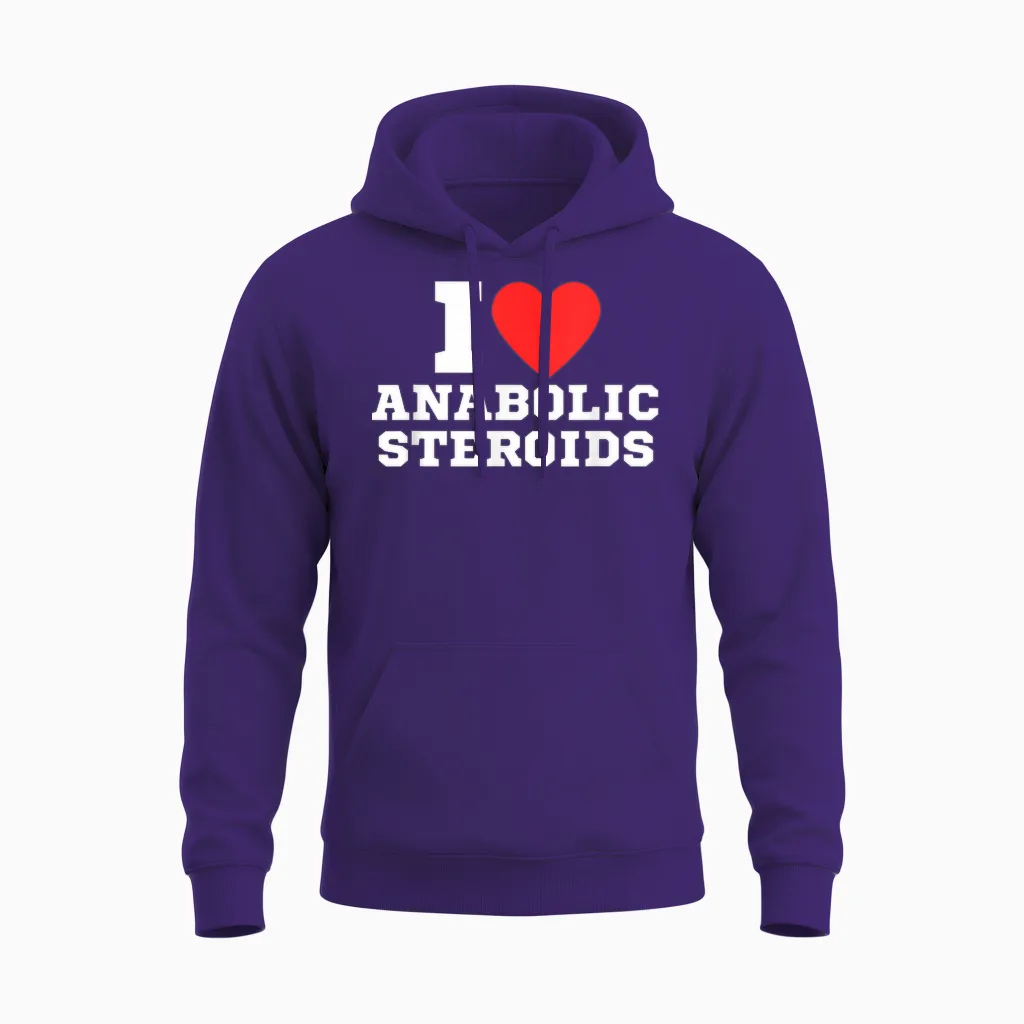 I Love Tren Anabolic Steroids | Funny Gym T-Shirt, Black, S Unisex Hoodie in Purple