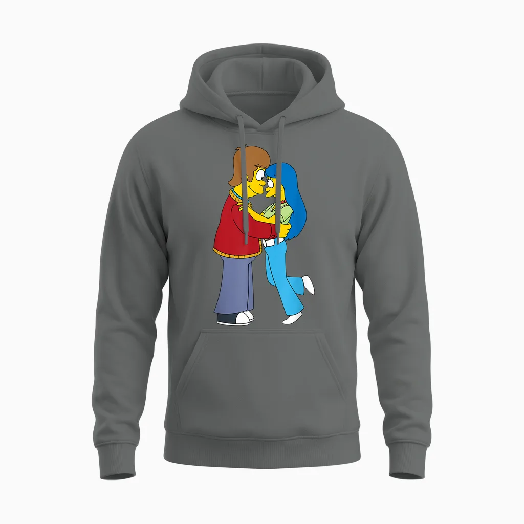 The Simpsons Flashback Homer & Marge Valentine's Day Couple T-Shirt, Black, S Unisex Hoodie in Graphite Heather