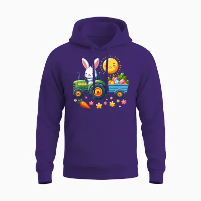 Easter Tractor Boys Easter Nest Farmer Easter Bunny T-Shirt, Black Unisex Hoodie - Purple