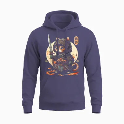 Japanese Samurai Cat Tattoo Kawaii Ninja Cat Unisex Hoodie - Heather Sport Dark Navy
