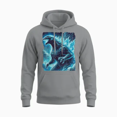 Japanese Blue Kaiju Monster Art Men Boys Kids Youth Teens Unisex Hoodie - Sport Grey