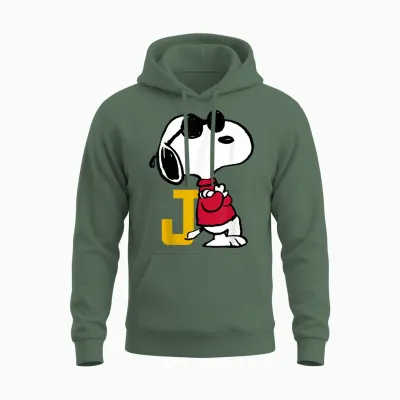Joe Cool Snoopy Baseball Logo Retro Sports Style Unisex Hoodie - Military Green