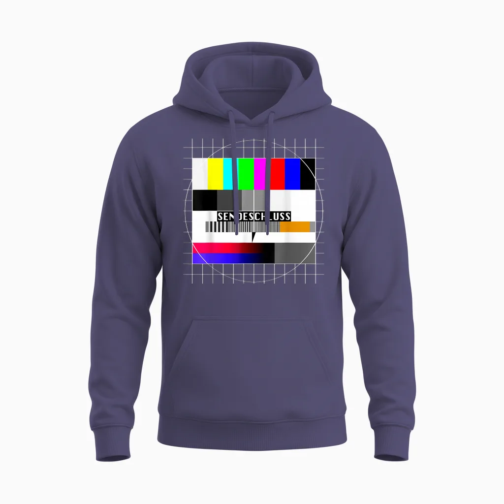 Test Image Sendeschluss 90s Party 80s Outfit Costume T-Shirt, Black Unisex Hoodie in Heather Sport Dark Navy