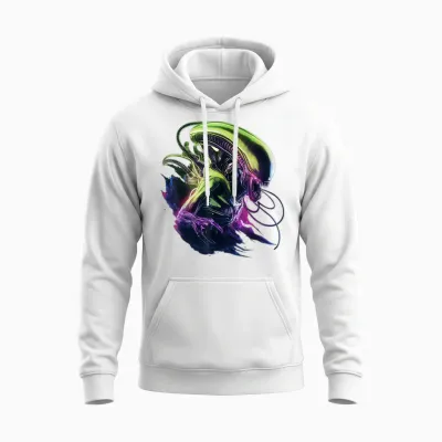 Alien 45th Anniversary Classic Xenomorph Graphic Novel Art T-Shirt, Black, S Unisex Hoodie - White