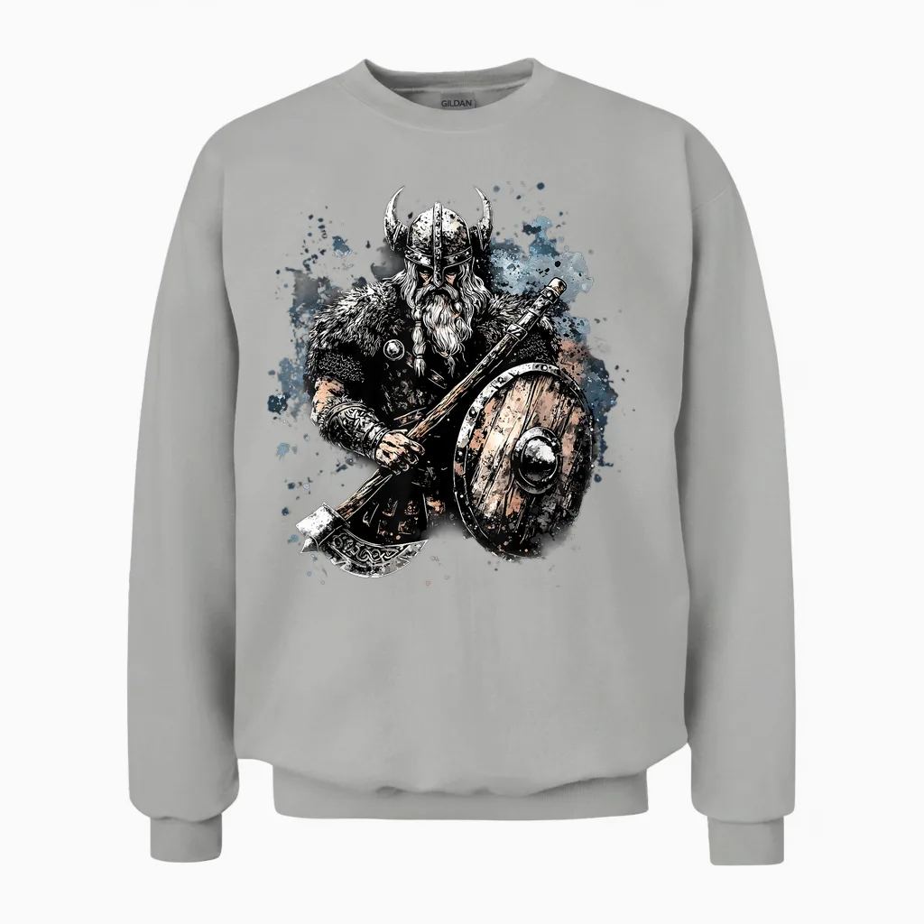Viking Warrior Valhalla Norse Mythology Unisex Sweatshirt in Ash