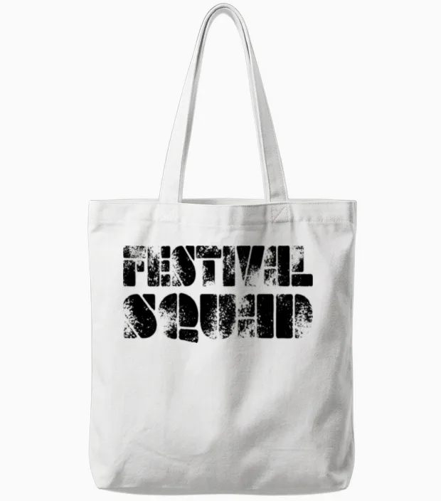 Festival Squad Black Tote Bags in White