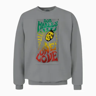 Iconic Bob Marley Music Poster - One Love T-Shirt, Black, S Unisex Sweatshirt - Sport Grey