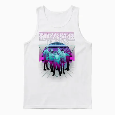 Stranger Things Group Shot Neon Triangle Unisex Tank Top - White