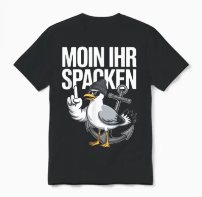 Moin Ihr Spacken Möwe Anker Retro Unisex T-Shirt - Black
