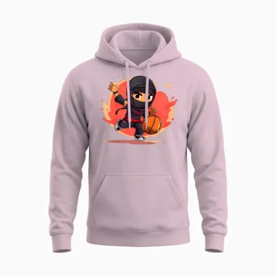 Kinder Ninja Junge Spielt Basketball Unisex Hoodie - Light Pink
