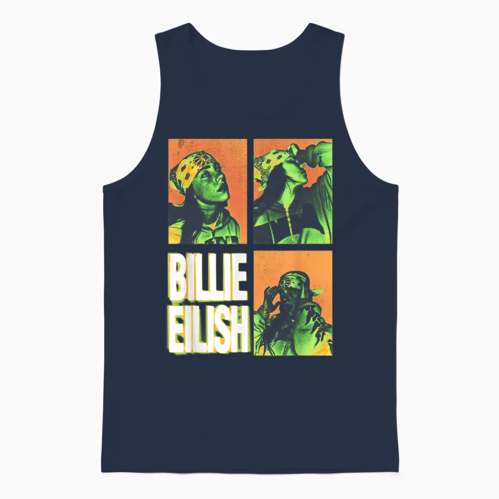 Official Billie Eilish Hit Me Hard and Soft Photo Squares Unisex Tank Top in Navy