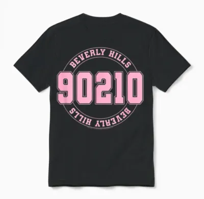 Beverly Hills 90210 Collegiate Mirrored Image Logo Unisex T-Shirt - Black