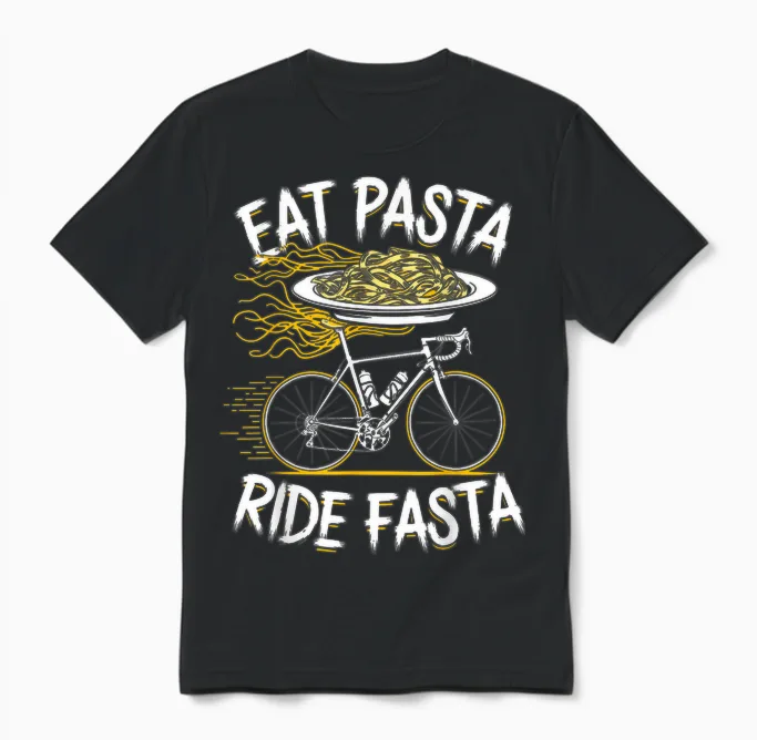 Eat Pasta Ride Fasta Unisex T-Shirt in Black