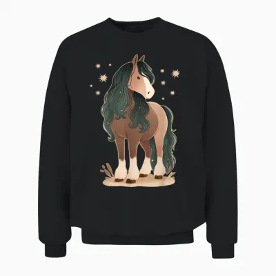 Pferd Mit Sternen Pferdemotiv Mädchen Unisex Sweatshirt - Black
