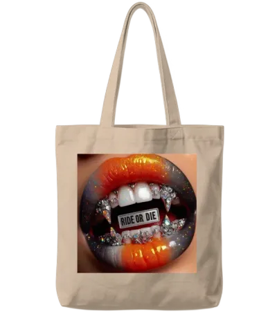 Bold Edgy Lip Art with Ride or Die Drip Tote Bags - Natural