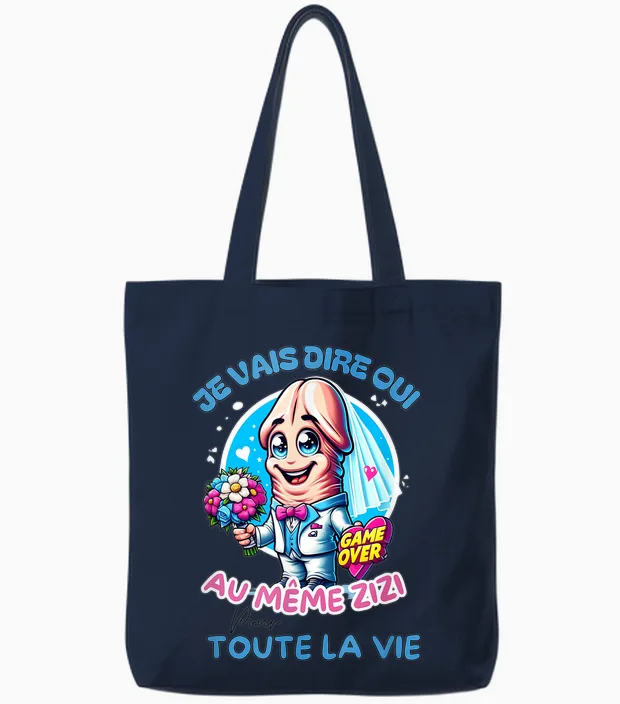 Original Evjf Enterrement Vie Jeune Fille Même Zizi Humour T-Shirt, White, S Tote Bags in Navy