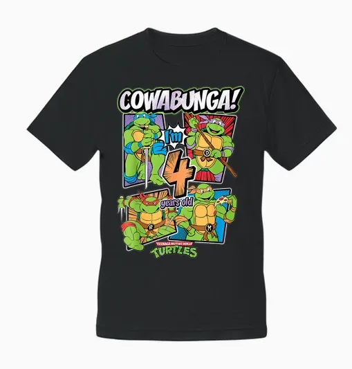 Mademark X Teenage Mutant Ninja Turtles - Cowabunga I'm 4 Years Old Teenage Mutant Ninja Turtles Unisex T-Shirt - Black
