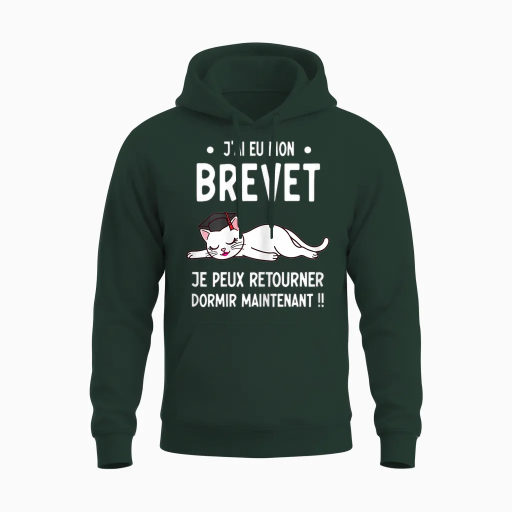 Chat Dormir Réussite Brevet Diplôme Collège Fille Unisex Hoodie in Forest