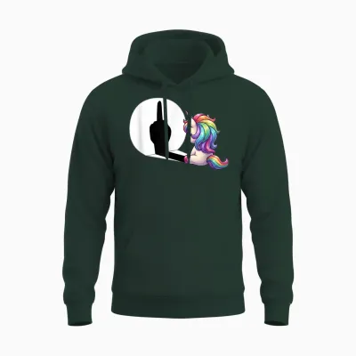 Funny Unicorn with Middle Finger - Morgenmuffel Unisex Hoodie - Forest