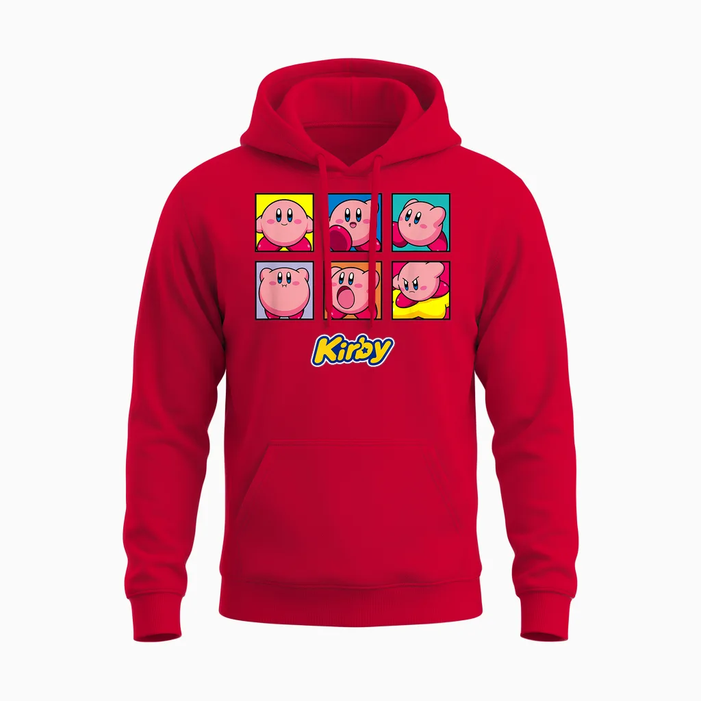 Kirby Vintage Panel Collage Poster T-Shirt - Unisex-Kids - Black - Small Unisex Hoodie in Red