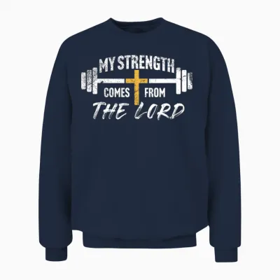 My Strength Christian Men Bible Verse Gym Workout Pullover Unisex Sweatshirt - Navy