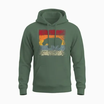 Hippo Retro Unisex Hoodie - Military Green
